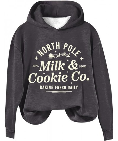 MILK&COOKIE CO. BAKING FRESH DAILY Sweatshirt Women's Christmas Letter Print Hoodie Casual Long Sleeve Sweatshirt Dark Gray-b...