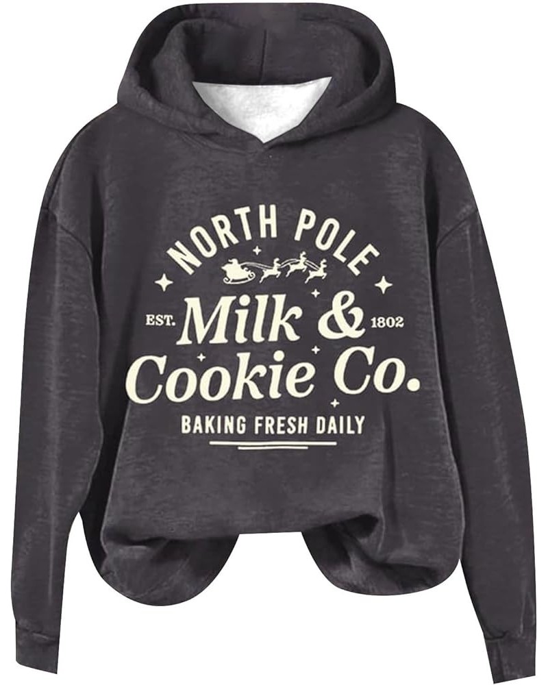 MILK&COOKIE CO. BAKING FRESH DAILY Sweatshirt Women's Christmas Letter Print Hoodie Casual Long Sleeve Sweatshirt Dark Gray-b...