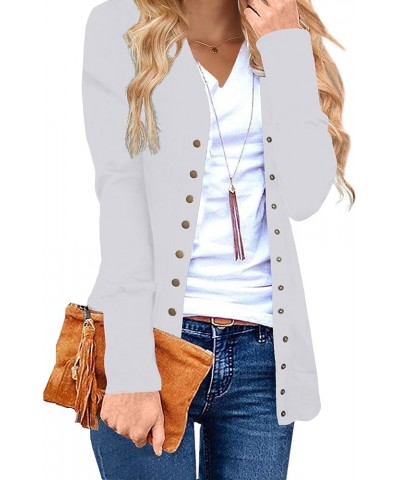 Long Cardigan Sweaters for Women Open Front Snap Button Knit Ribbed Cardigans Outfits 07-grey-sd $10.80 Sweaters