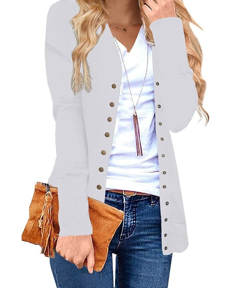 Long Cardigan Sweaters for Women Open Front Snap Button Knit Ribbed Cardigans Outfits 07-grey-sd $10.80 Sweaters