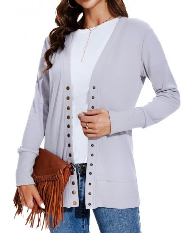 Long Cardigan Sweaters for Women Open Front Snap Button Knit Ribbed Cardigans Outfits 07-grey-sd $10.80 Sweaters