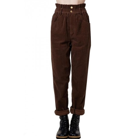 Corduroy High Waisted Baggy Pants for Women Vintage y2k Straight Leg Pants Loose Fit with Pocket Wide Leg Hbrown $8.69 Pants