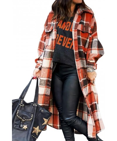 Women's Casual Plaid Oversized Button Down Shirt Lapel Flannel Shacket Jacket Coats 02 Orange $22.49 Blouses