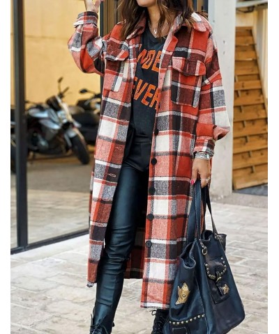 Women's Casual Plaid Oversized Button Down Shirt Lapel Flannel Shacket Jacket Coats 02 Orange $22.49 Blouses