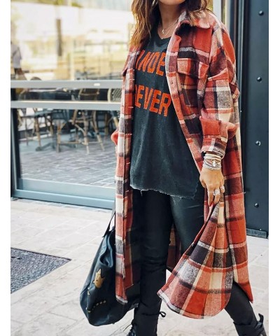 Women's Casual Plaid Oversized Button Down Shirt Lapel Flannel Shacket Jacket Coats 02 Orange $22.49 Blouses