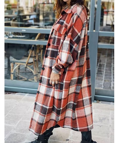 Women's Casual Plaid Oversized Button Down Shirt Lapel Flannel Shacket Jacket Coats 02 Orange $22.49 Blouses