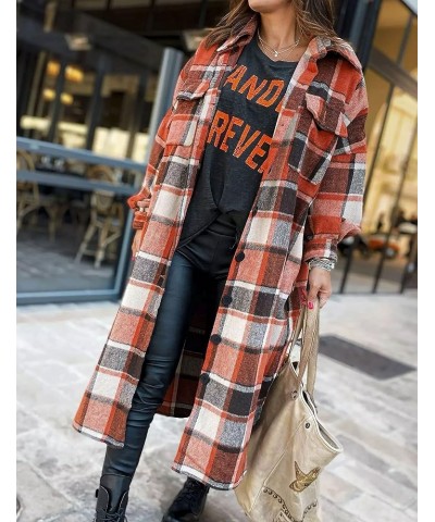 Women's Casual Plaid Oversized Button Down Shirt Lapel Flannel Shacket Jacket Coats 02 Orange $22.49 Blouses