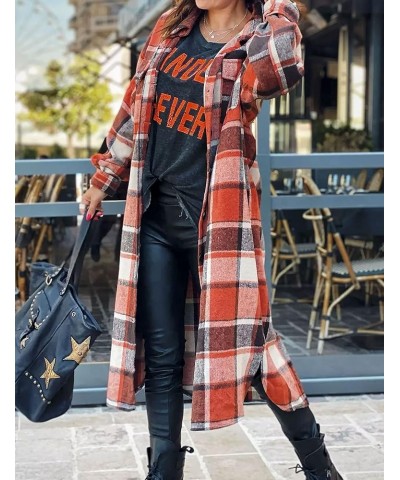 Women's Casual Plaid Oversized Button Down Shirt Lapel Flannel Shacket Jacket Coats 02 Orange $22.49 Blouses