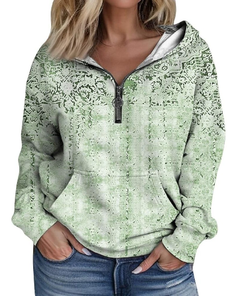 Womens Fashion Quarter Zip Outfits Clothes Half Zip Print Hoodies Cropped Tops Fleece Long Sleeve Sweatshirts 3-mint Green $1...