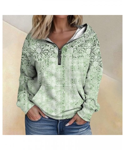 Womens Fashion Quarter Zip Outfits Clothes Half Zip Print Hoodies Cropped Tops Fleece Long Sleeve Sweatshirts 3-mint Green $1...