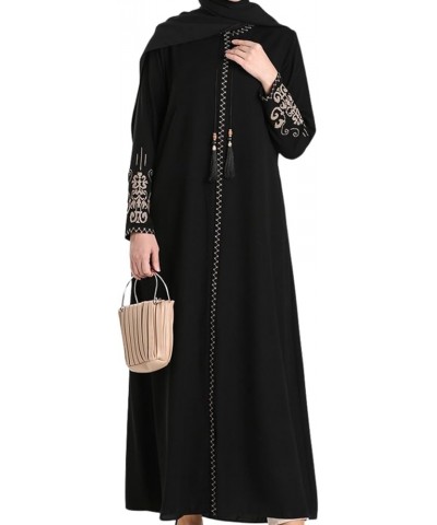 Women's Embroidered Sleeves Abaya and Embroidered On The Side of The Zipper Long Sleeve Floor Length Turkish Fashion Black $3...