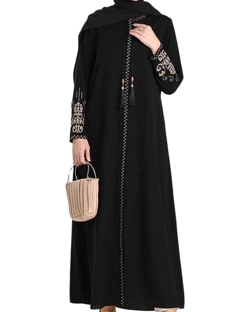 Women's Embroidered Sleeves Abaya and Embroidered On The Side of The Zipper Long Sleeve Floor Length Turkish Fashion Black $3...