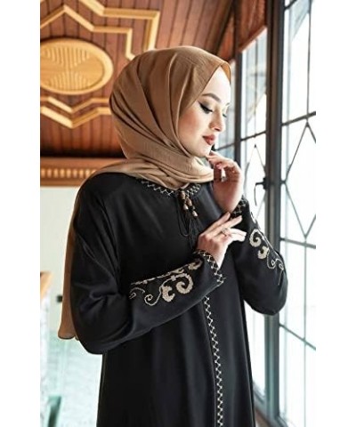 Women's Embroidered Sleeves Abaya and Embroidered On The Side of The Zipper Long Sleeve Floor Length Turkish Fashion Black $3...