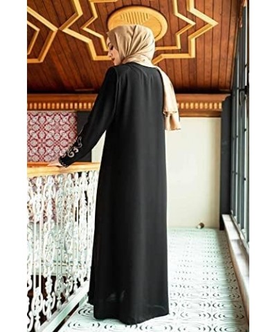 Women's Embroidered Sleeves Abaya and Embroidered On The Side of The Zipper Long Sleeve Floor Length Turkish Fashion Black $3...