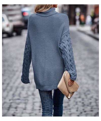 Cable Knit Sweater Women Long Sleeve Turtleneck Fall Sweater Solid Color Cute Pullover Womens Fall Fashion 2024 Solid Grey Bl...