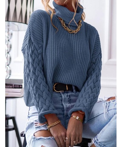 Cable Knit Sweater Women Long Sleeve Turtleneck Fall Sweater Solid Color Cute Pullover Womens Fall Fashion 2024 Solid Grey Bl...