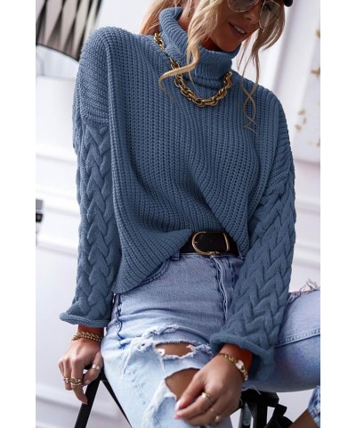 Cable Knit Sweater Women Long Sleeve Turtleneck Fall Sweater Solid Color Cute Pullover Womens Fall Fashion 2024 Solid Grey Bl...