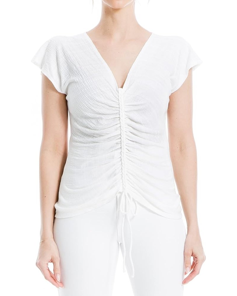 Women's Center Cinched Short Sleeve Top White $9.64 Blouses