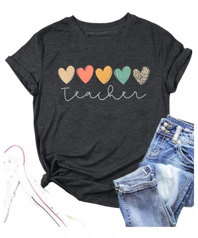 Heart Teacher Shirts for Women Teacher V Neck Shirt T Shirt Teach Graphic Tee Casual Short Sleeve Tops O_dark Gray1 $12.59 T-...