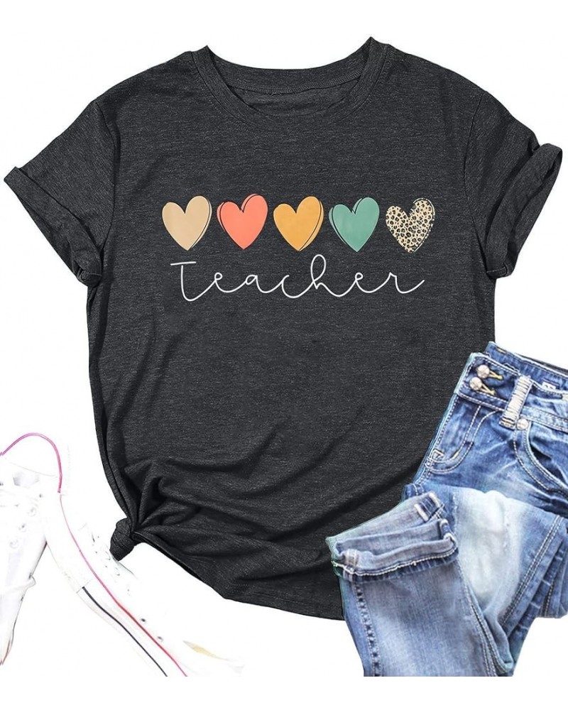 Heart Teacher Shirts for Women Teacher V Neck Shirt T Shirt Teach Graphic Tee Casual Short Sleeve Tops O_dark Gray1 $12.59 T-...