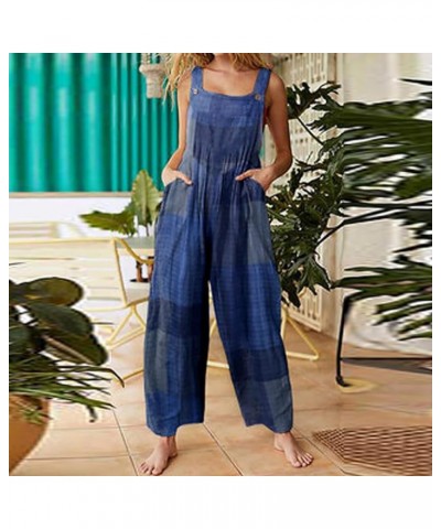 Womens Jumpsuits Loose Jumpsuits for Women Vintage Button Sleeveless Overalls Wide Leg Jumpsuit Overalls with Pockets 03-blue...