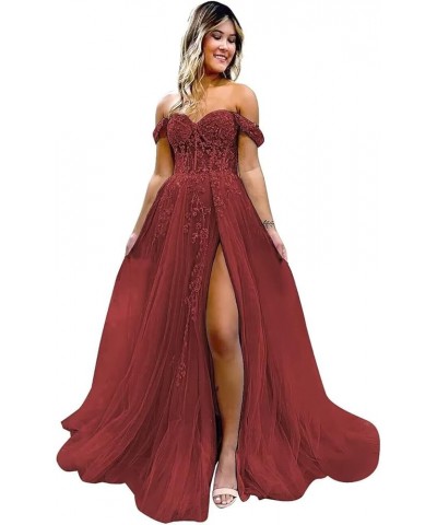 Women's Prom Dress Lace Appliques Formal Evening Dress Off The Shoulder Ball Gown Burgundy $40.80 Dresses