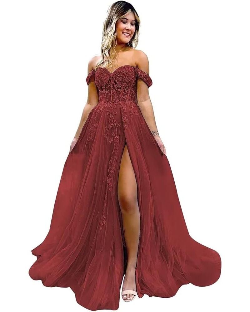 Women's Prom Dress Lace Appliques Formal Evening Dress Off The Shoulder Ball Gown Burgundy $40.80 Dresses