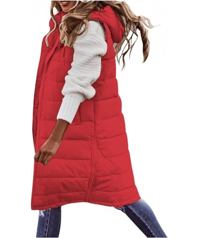 Puffer Vest Womens Lightweight Oversized Hoodie Sleeveless Outdoor Long Coat Winter Jacket for Women withe Pockets A-red $19....