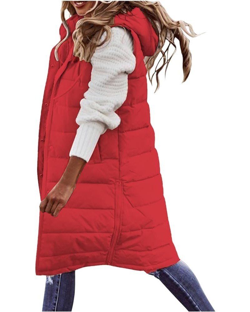 Puffer Vest Womens Lightweight Oversized Hoodie Sleeveless Outdoor Long Coat Winter Jacket for Women withe Pockets A-red $19....