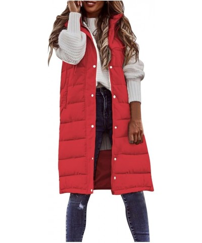 Puffer Vest Womens Lightweight Oversized Hoodie Sleeveless Outdoor Long Coat Winter Jacket for Women withe Pockets A-red $19....