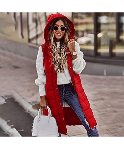 Puffer Vest Womens Lightweight Oversized Hoodie Sleeveless Outdoor Long Coat Winter Jacket for Women withe Pockets A-red $19....