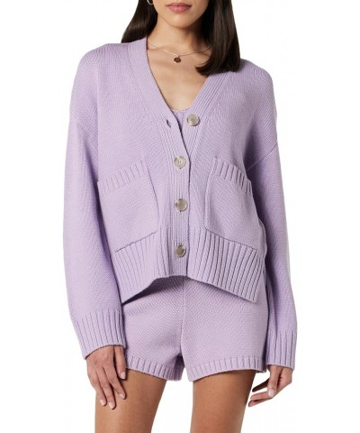 Women's Brigitte Chunky Button-Front Pocket Ribbed Cardigan Digital Lavender $27.43 Sweaters