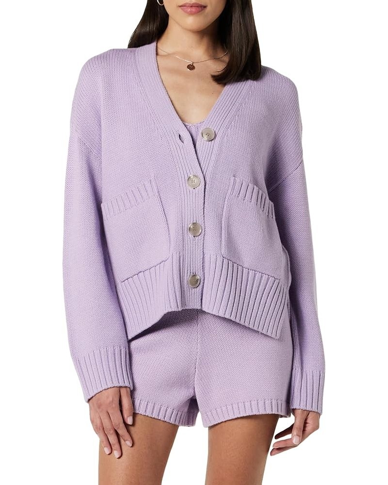 Women's Brigitte Chunky Button-Front Pocket Ribbed Cardigan Digital Lavender $27.43 Sweaters