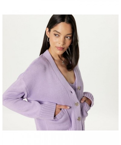 Women's Brigitte Chunky Button-Front Pocket Ribbed Cardigan Digital Lavender $27.43 Sweaters