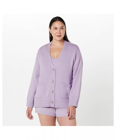 Women's Brigitte Chunky Button-Front Pocket Ribbed Cardigan Digital Lavender $27.43 Sweaters