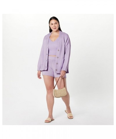 Women's Brigitte Chunky Button-Front Pocket Ribbed Cardigan Digital Lavender $27.43 Sweaters