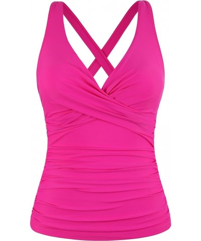 Womens Underwire Tankini Top Only Sexy V Neck Swimsuit Top for Big Busted Tummy Control Bathing Suits Hot Pink $22.54 Swimsuits