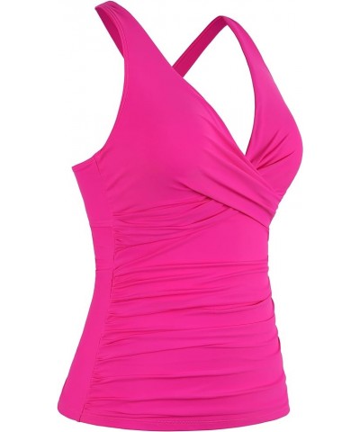 Womens Underwire Tankini Top Only Sexy V Neck Swimsuit Top for Big Busted Tummy Control Bathing Suits Hot Pink $22.54 Swimsuits