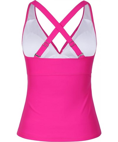 Womens Underwire Tankini Top Only Sexy V Neck Swimsuit Top for Big Busted Tummy Control Bathing Suits Hot Pink $22.54 Swimsuits