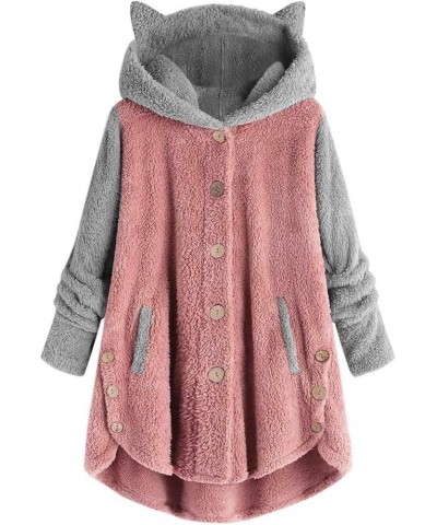 Women 2023 Fleece Sherpa Hooded Jackets Winter Warm Button Down Cardigan Oversized Faux Fur Teddy Coat with Pockets 9999-new2...