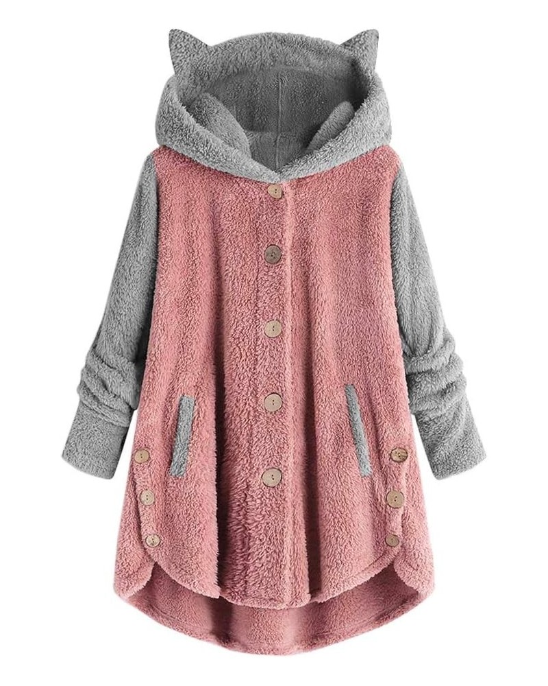 Women 2023 Fleece Sherpa Hooded Jackets Winter Warm Button Down Cardigan Oversized Faux Fur Teddy Coat with Pockets 9999-new2...