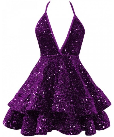 Sequin Short Prom Dresses for Women Sparkly Sexy V Neck Homecoming Dress Mini Cocktail Party Gowns Fuchsia $33.99 Dresses