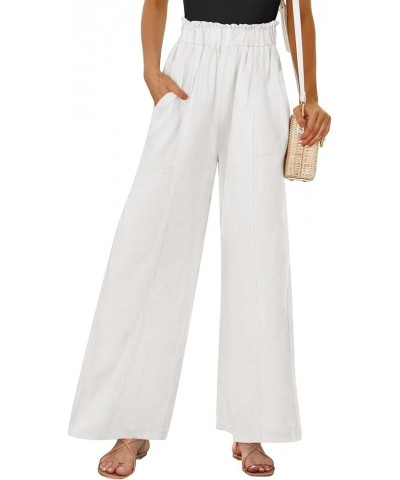 Women's Linen Palazzo Pants Summer Casual Loose High Waist Wide Leg Pant Lounge Beach Trousers with Pocket Withe $19.20 Pants