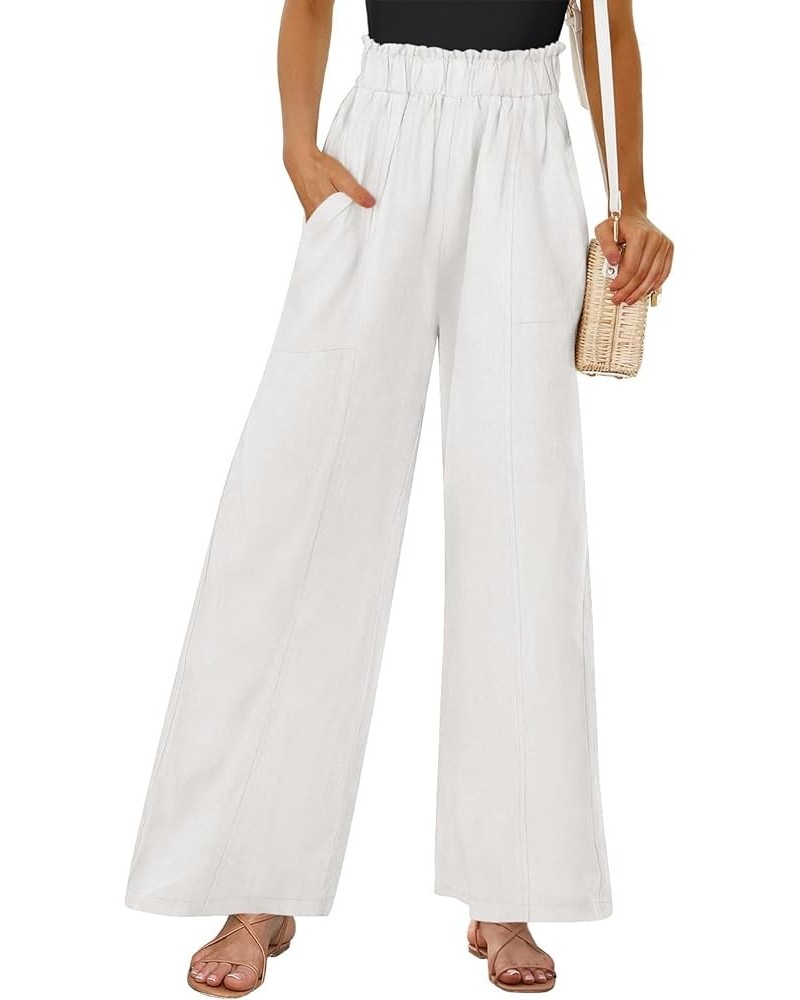 Women's Linen Palazzo Pants Summer Casual Loose High Waist Wide Leg Pant Lounge Beach Trousers with Pocket Withe $19.20 Pants