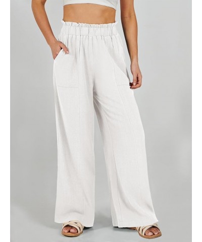 Women's Linen Palazzo Pants Summer Casual Loose High Waist Wide Leg Pant Lounge Beach Trousers with Pocket Withe $19.20 Pants