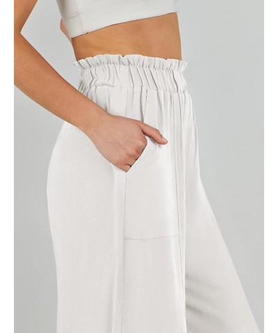 Women's Linen Palazzo Pants Summer Casual Loose High Waist Wide Leg Pant Lounge Beach Trousers with Pocket Withe $19.20 Pants