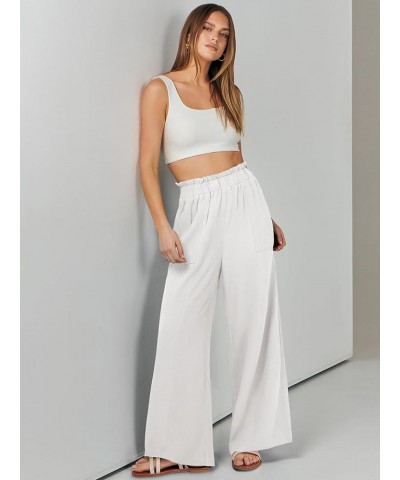 Women's Linen Palazzo Pants Summer Casual Loose High Waist Wide Leg Pant Lounge Beach Trousers with Pocket Withe $19.20 Pants