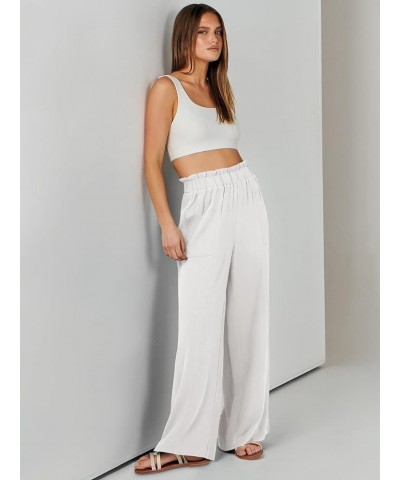 Women's Linen Palazzo Pants Summer Casual Loose High Waist Wide Leg Pant Lounge Beach Trousers with Pocket Withe $19.20 Pants