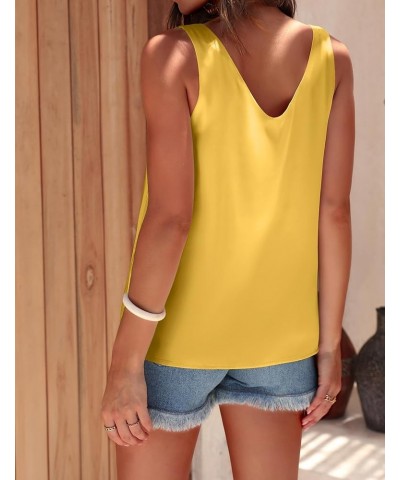 Womens Silk Satin Tank Tops V Neck Casual Cami Sleeveless Camisole Blouses Summer Basic Tank Shirt Turmeric $10.08 Tanks