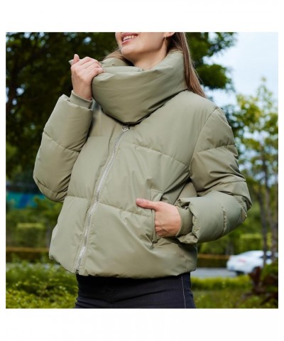 Women's Fluffy Long Sleeve Coat Winter Quilted Short Fashion Long Neck Down Coat With Pockets Green $18.47 Jackets